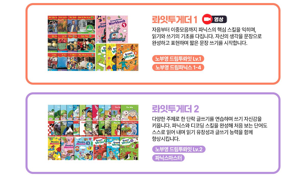 초등 초급반 교재 구성 — 롸잇투게더 1 · 2